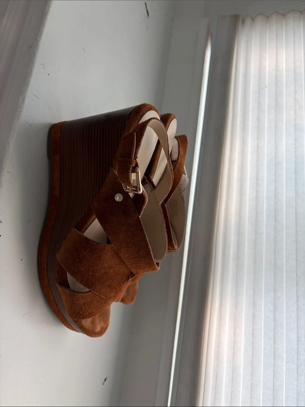 Cole Haan Brown Suede Wedge Sandals with Ankle Strap